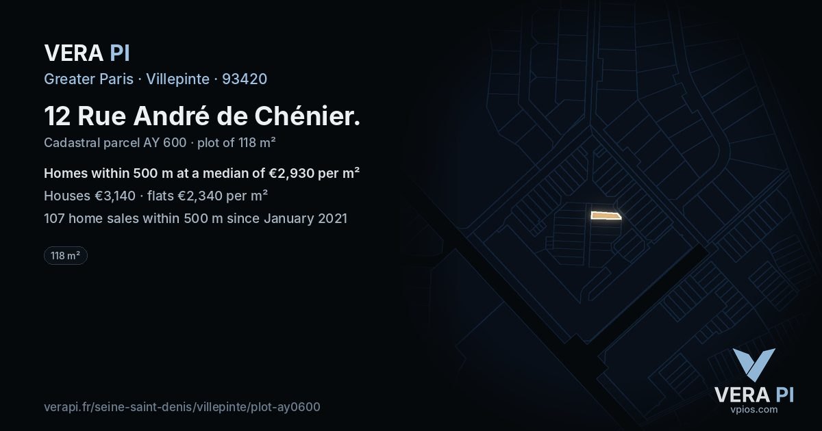 12 Rue André de Chénier, Villepinte at night – the plot lit, the parcels around coloured by the prices near them