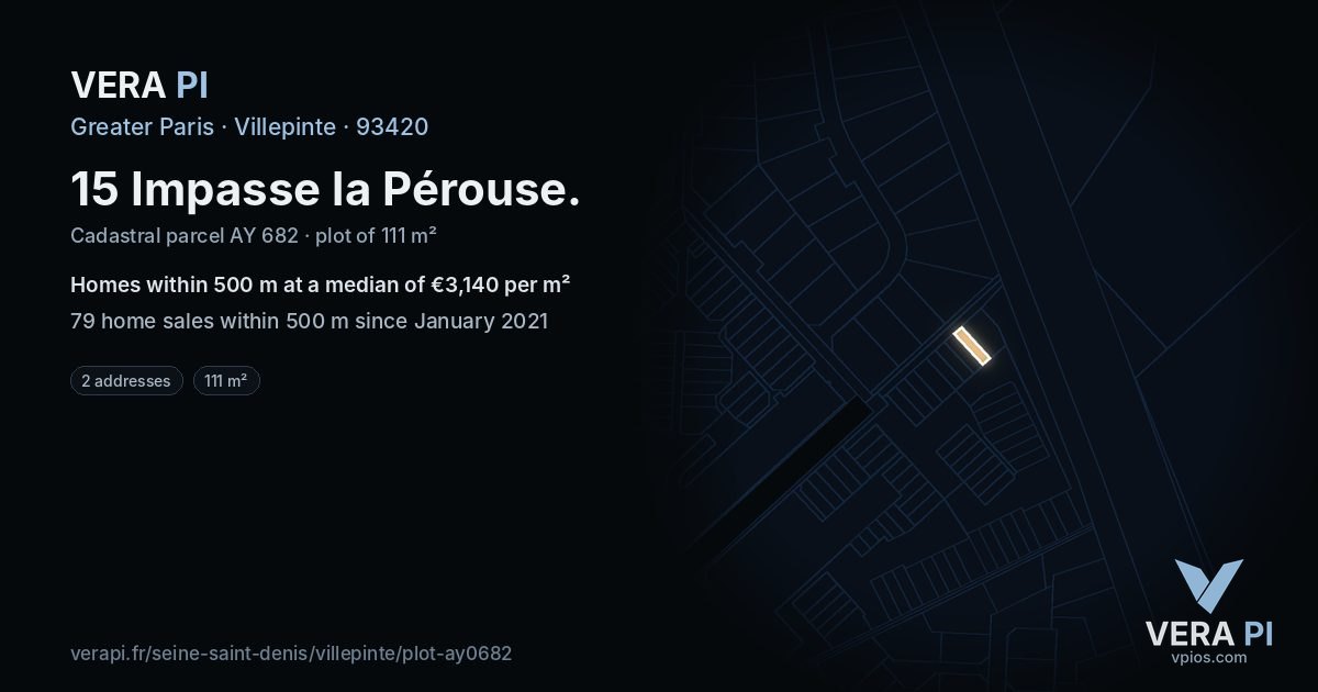 15 Impasse la Pérouse, Villepinte at night – the plot lit, the parcels around coloured by the prices near them