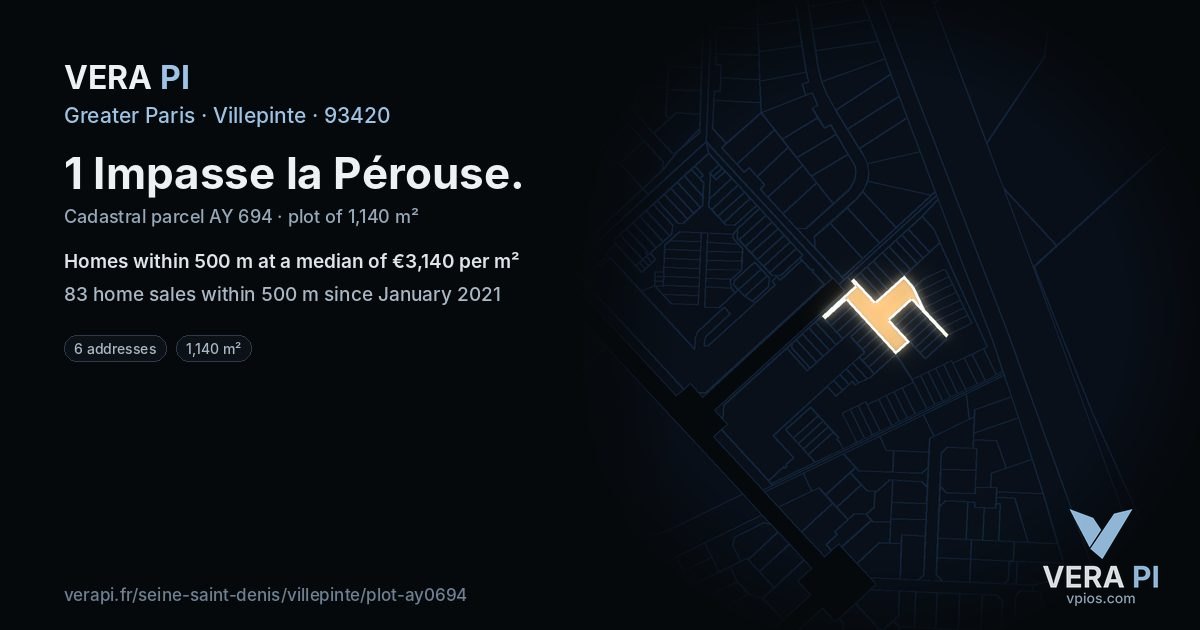 1 Impasse la Pérouse, Villepinte at night – the plot lit, the parcels around coloured by the prices near them