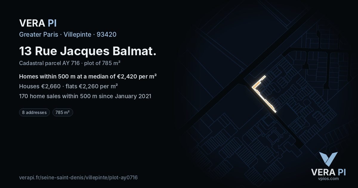 13 Rue Jacques Balmat, Villepinte at night – the plot lit, the parcels around coloured by the prices near them