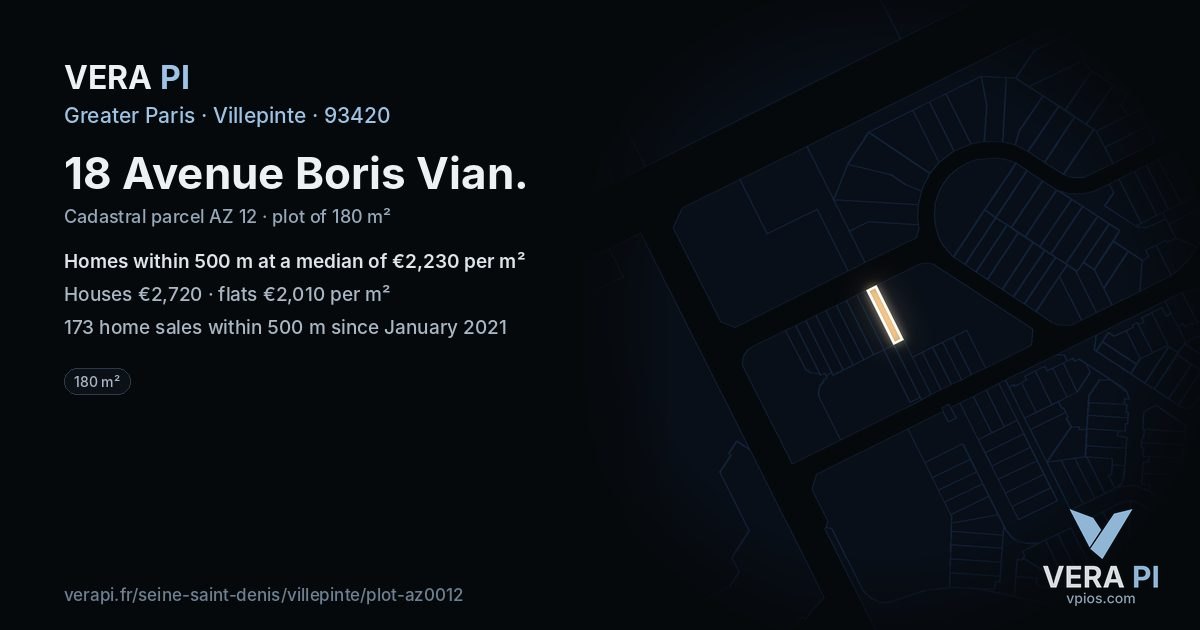 18 Avenue Boris Vian, Villepinte at night – the plot lit, the parcels around coloured by the prices near them