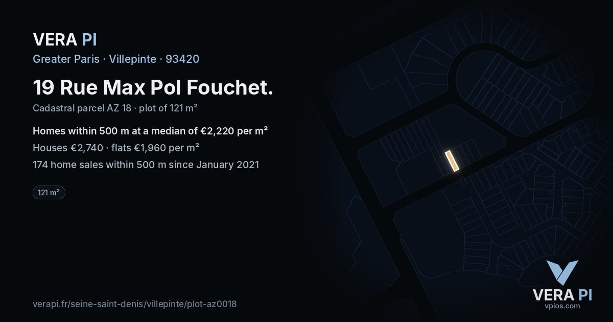 19 Rue Max Pol Fouchet, Villepinte at night – the plot lit, the parcels around coloured by the prices near them