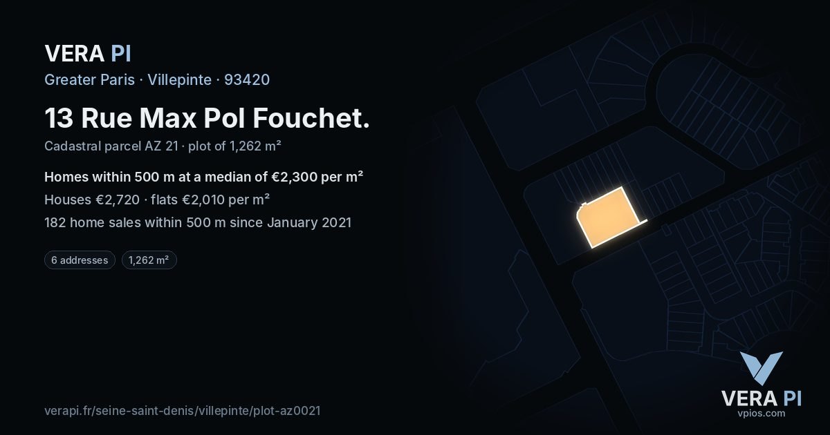 13 Rue Max Pol Fouchet, Villepinte at night – the plot lit, the parcels around coloured by the prices near them