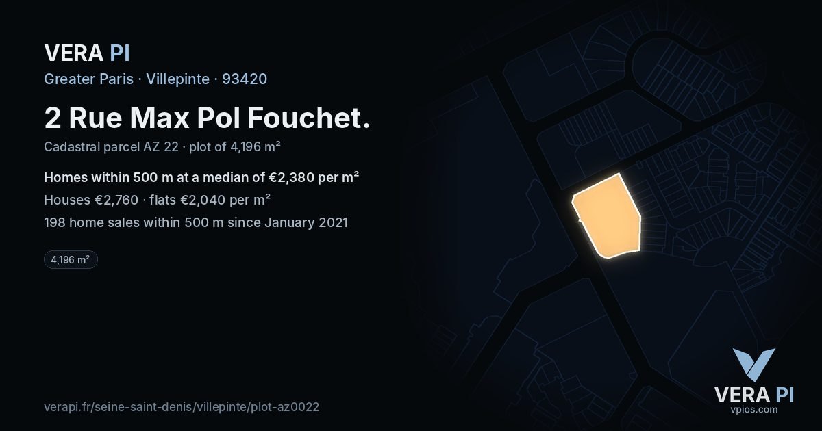 2 Rue Max Pol Fouchet, Villepinte at night – the plot lit, the parcels around coloured by the prices near them