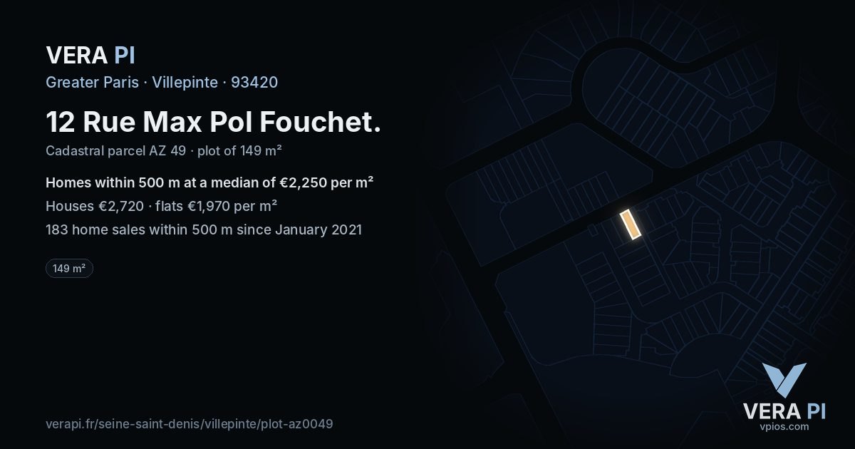 12 Rue Max Pol Fouchet, Villepinte at night – the plot lit, the parcels around coloured by the prices near them