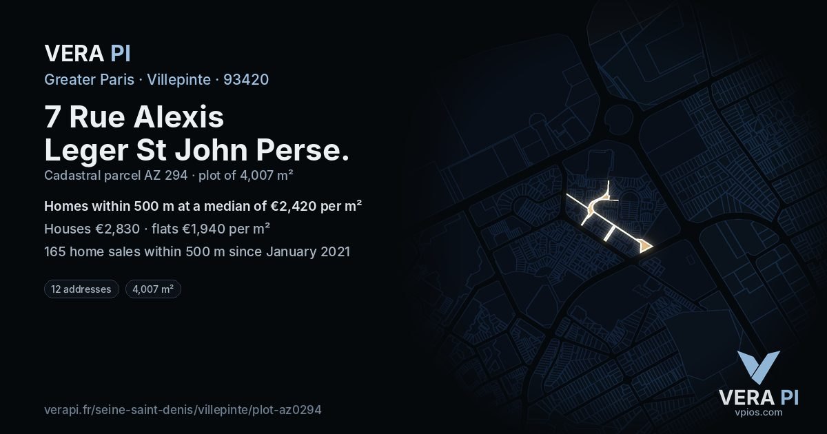 7 Rue Alexis Leger St John Perse, Villepinte at night – the plot lit, the parcels around coloured by the prices near them