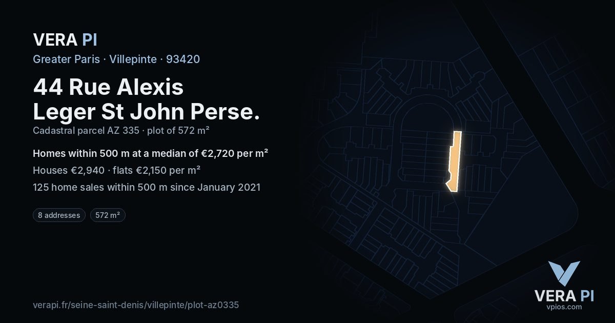 44 Rue Alexis Leger St John Perse, Villepinte at night – the plot lit, the parcels around coloured by the prices near them