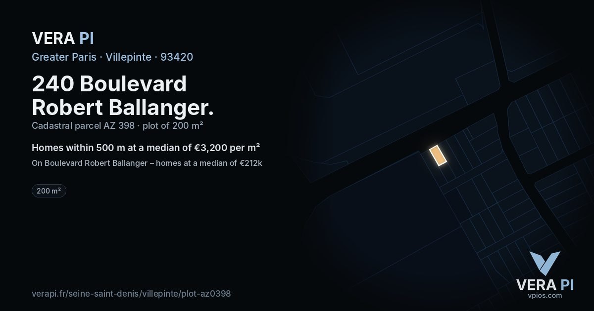 240 Boulevard Robert Ballanger, Villepinte at night – the plot lit, the parcels around coloured by the prices near them