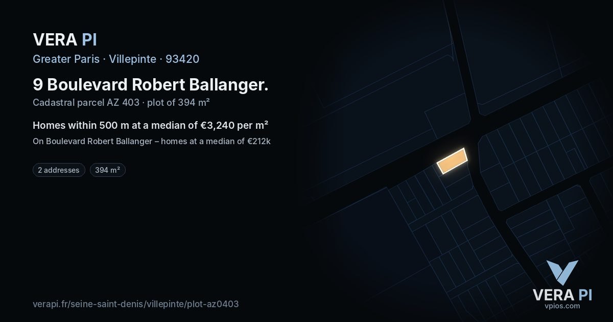 9 Boulevard Robert Ballanger, Villepinte at night – the plot lit, the parcels around coloured by the prices near them
