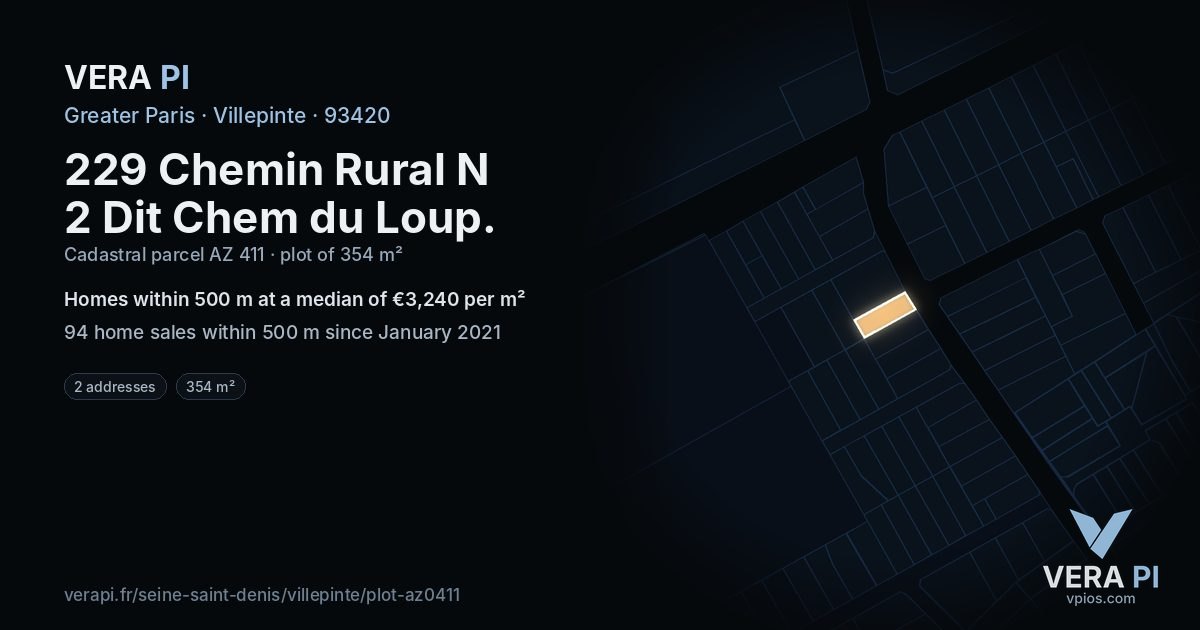 229 Chemin Rural N 2 Dit Chem du Loup, Villepinte at night – the plot lit, the parcels around coloured by the prices near them