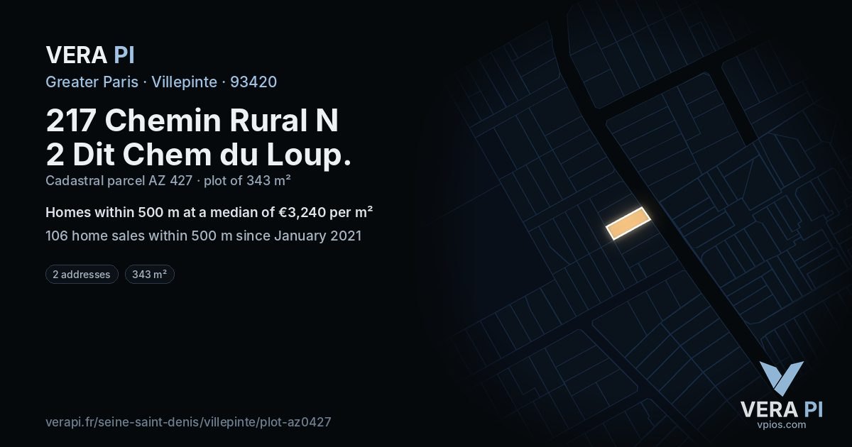 217 Chemin Rural N 2 Dit Chem du Loup, Villepinte at night – the plot lit, the parcels around coloured by the prices near them