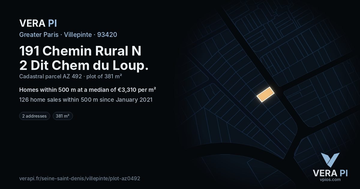 191 Chemin Rural N 2 Dit Chem du Loup, Villepinte at night – the plot lit, the parcels around coloured by the prices near them