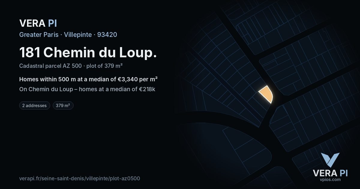 181 Chemin du Loup, Villepinte at night – the plot lit, the parcels around coloured by the prices near them