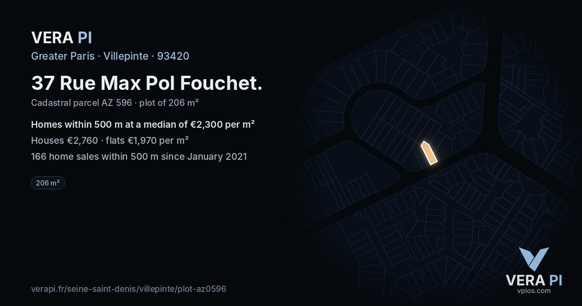 37 Rue Max Pol Fouchet, Villepinte at night – the plot lit, the parcels around coloured by the prices near them