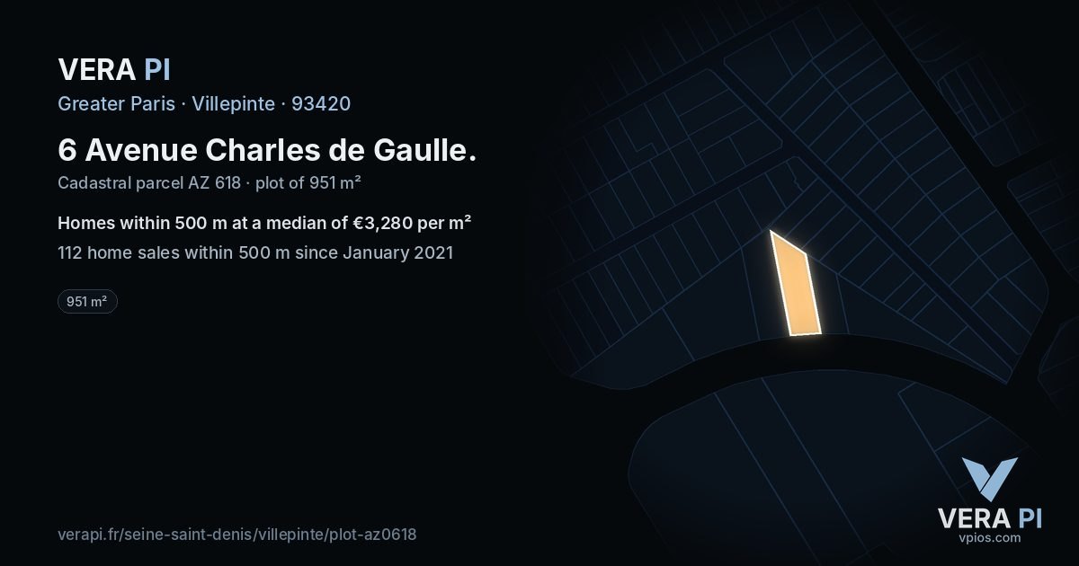 6 Avenue Charles de Gaulle, Villepinte at night – the plot lit, the parcels around coloured by the prices near them