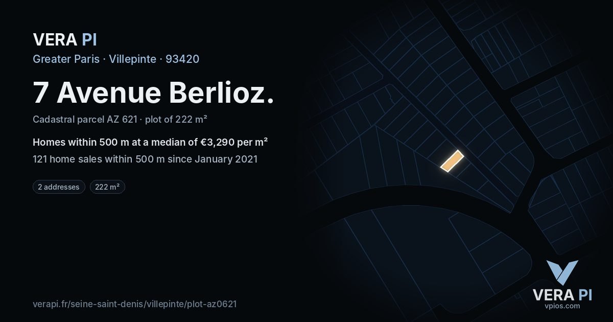 7 Avenue Berlioz, Villepinte at night – the plot lit, the parcels around coloured by the prices near them