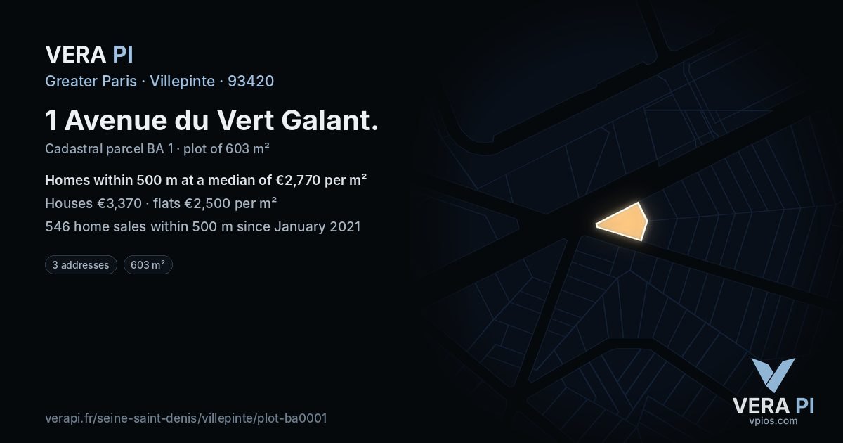 1 Avenue du Vert Galant, Villepinte at night – the plot lit, the parcels around coloured by the prices near them