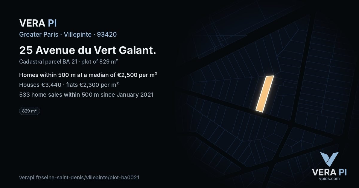 25 Avenue du Vert Galant, Villepinte at night – the plot lit, the parcels around coloured by the prices near them