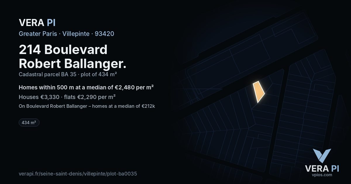 214 Boulevard Robert Ballanger, Villepinte at night – the plot lit, the parcels around coloured by the prices near them