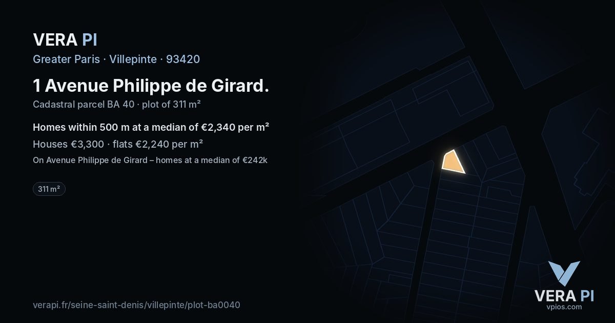 1 Avenue Philippe de Girard, Villepinte at night – the plot lit, the parcels around coloured by the prices near them