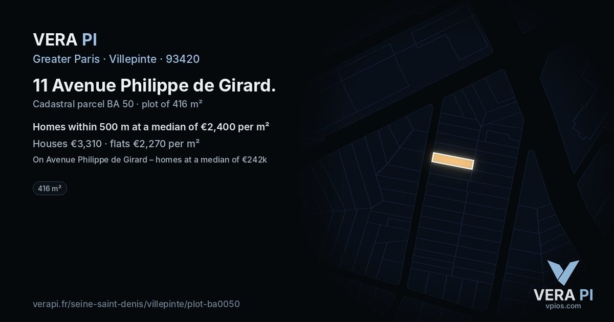 11 Avenue Philippe de Girard, Villepinte at night – the plot lit, the parcels around coloured by the prices near them
