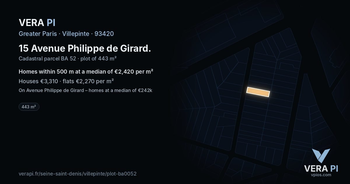 15 Avenue Philippe de Girard, Villepinte at night – the plot lit, the parcels around coloured by the prices near them