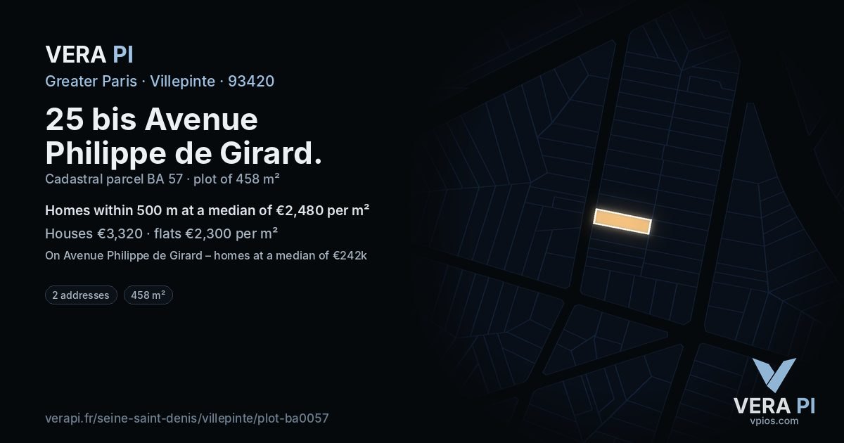 25 bis Avenue Philippe de Girard, Villepinte at night – the plot lit, the parcels around coloured by the prices near them