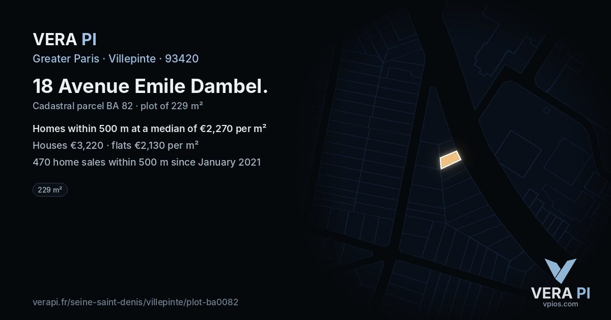 18 Avenue Emile Dambel, Villepinte at night – the plot lit, the parcels around coloured by the prices near them