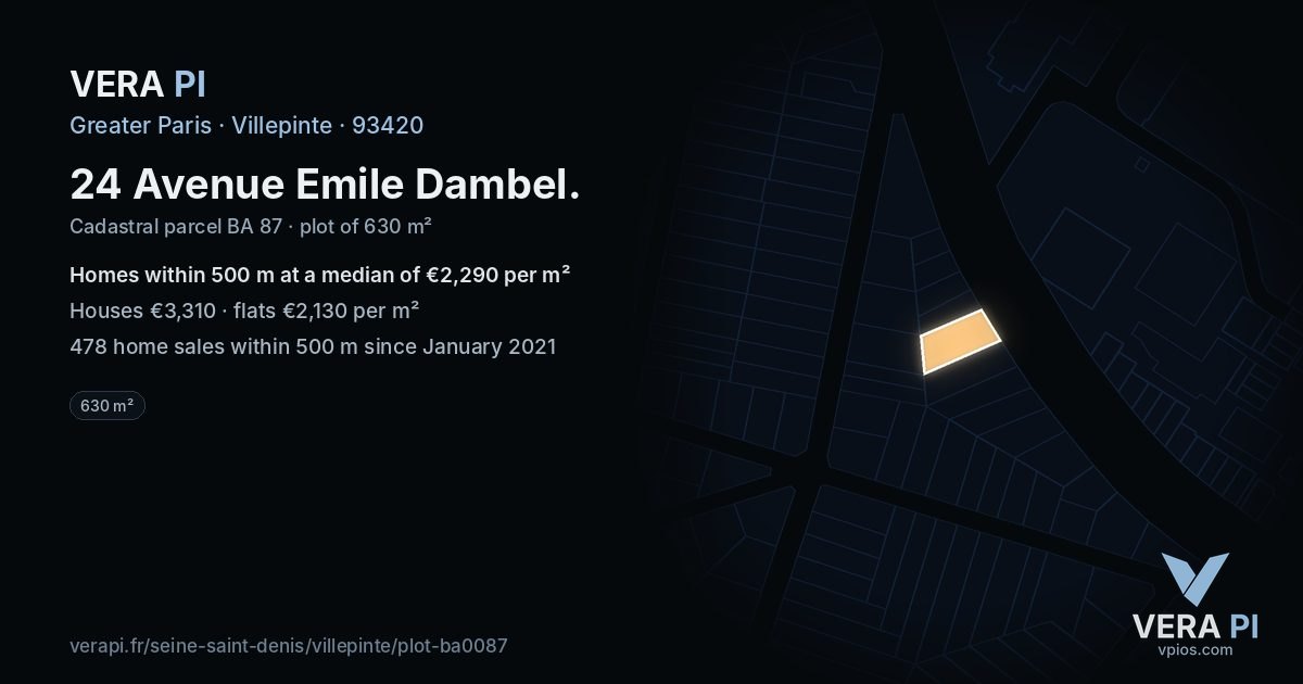 24 Avenue Emile Dambel, Villepinte at night – the plot lit, the parcels around coloured by the prices near them