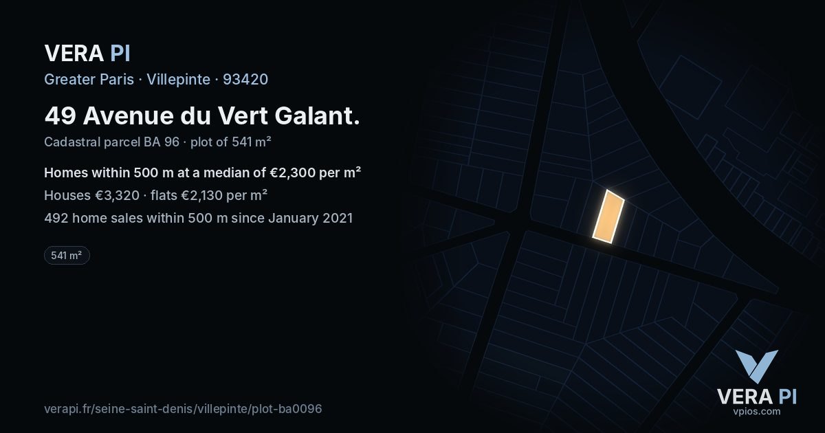 49 Avenue du Vert Galant, Villepinte at night – the plot lit, the parcels around coloured by the prices near them