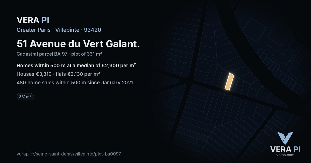 51 Avenue du Vert Galant, Villepinte at night – the plot lit, the parcels around coloured by the prices near them