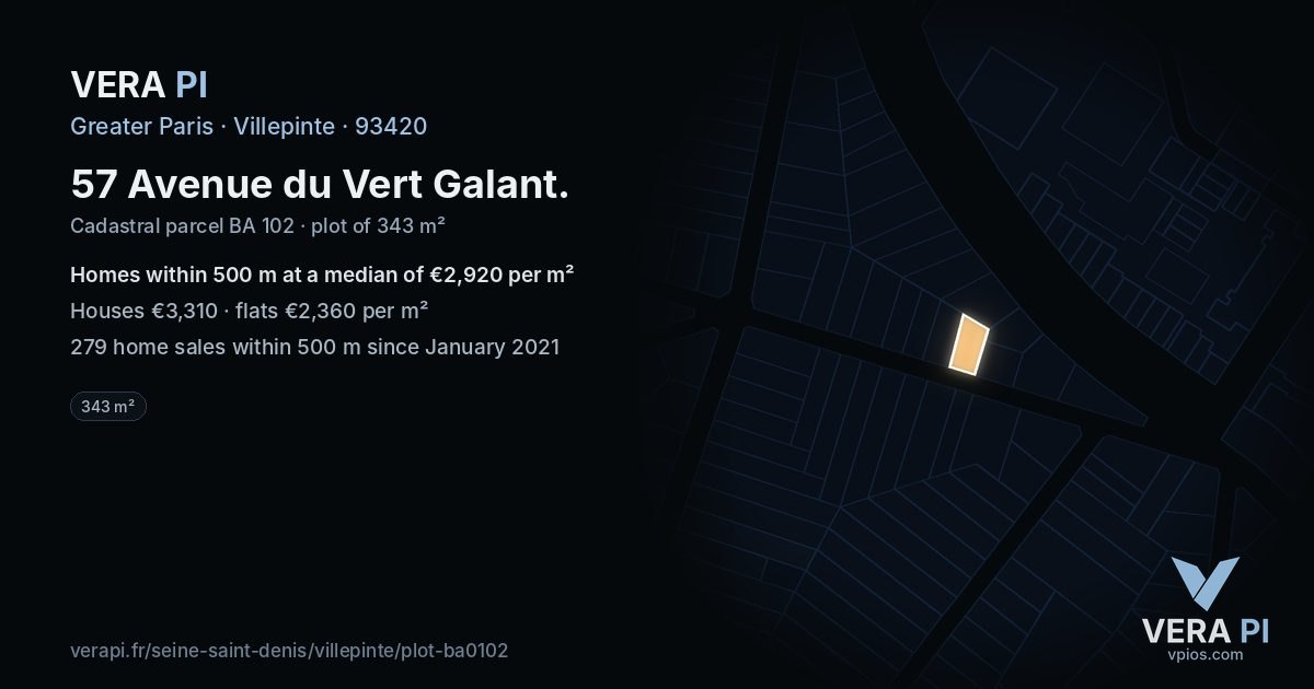 57 Avenue du Vert Galant, Villepinte at night – the plot lit, the parcels around coloured by the prices near them