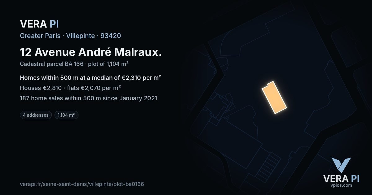 12 Avenue André Malraux, Villepinte at night – the plot lit, the parcels around coloured by the prices near them