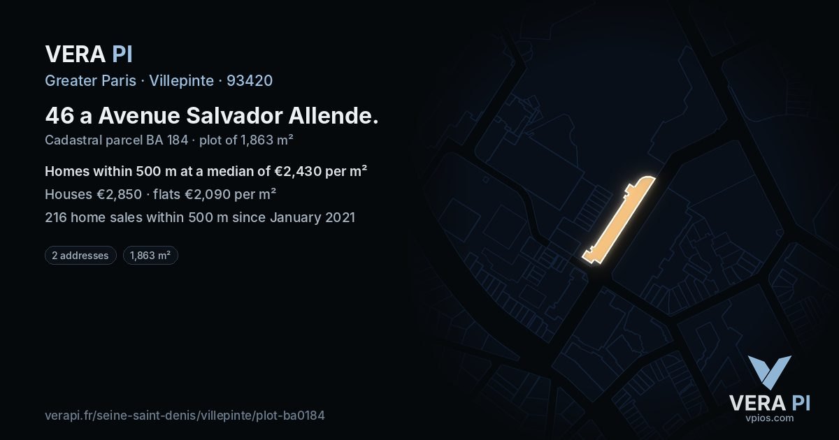 46 a Avenue Salvador Allende, Villepinte at night – the plot lit, the parcels around coloured by the prices near them