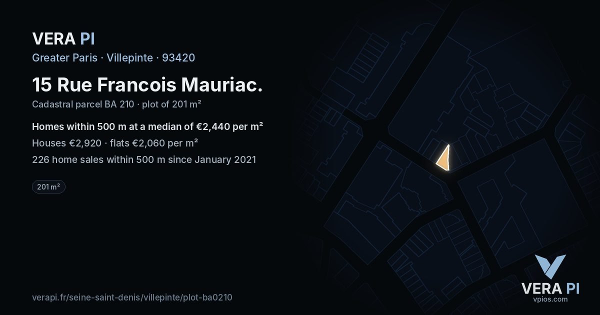 15 Rue Francois Mauriac, Villepinte at night – the plot lit, the parcels around coloured by the prices near them