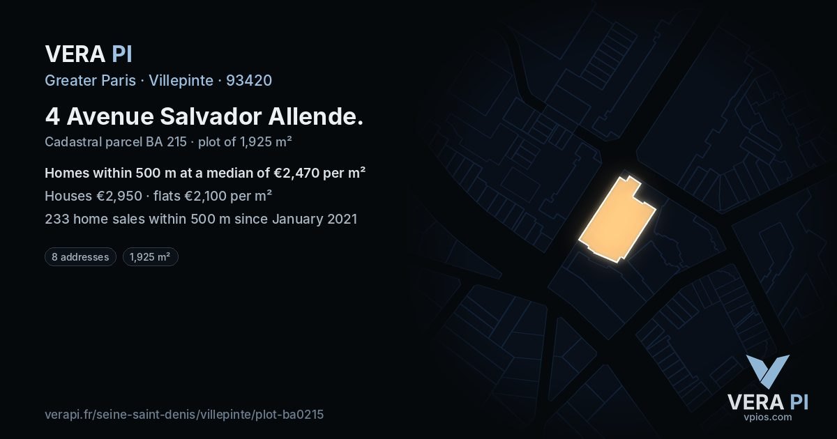 4 Avenue Salvador Allende, Villepinte at night – the plot lit, the parcels around coloured by the prices near them