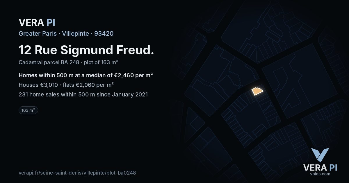 12 Rue Sigmund Freud, Villepinte at night – the plot lit, the parcels around coloured by the prices near them