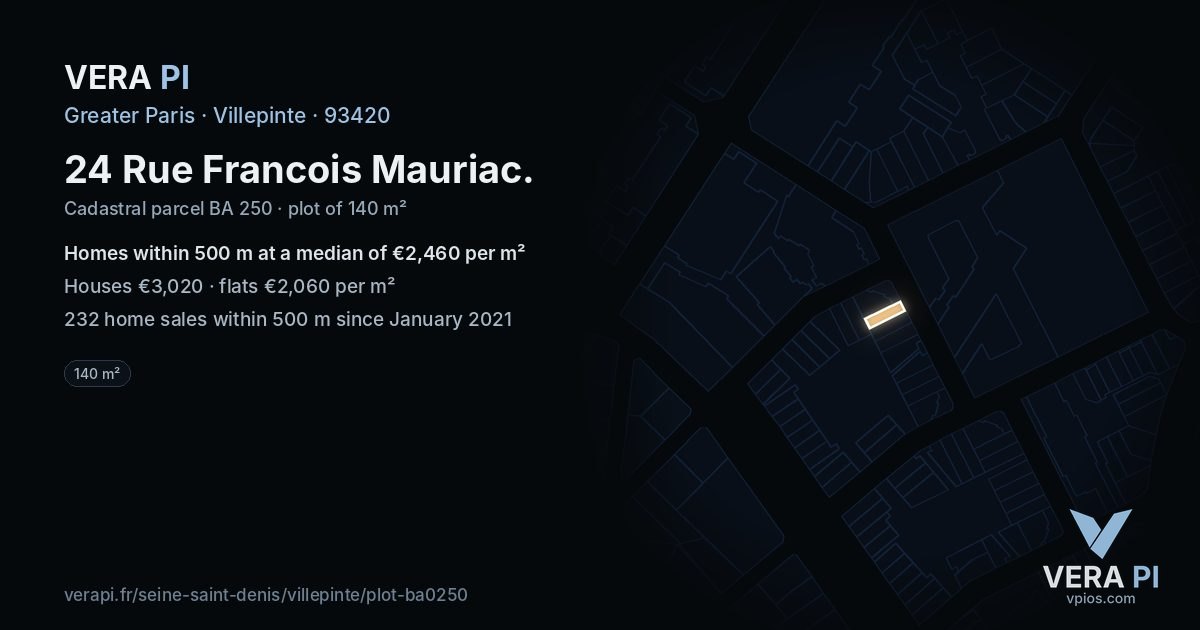 24 Rue Francois Mauriac, Villepinte at night – the plot lit, the parcels around coloured by the prices near them