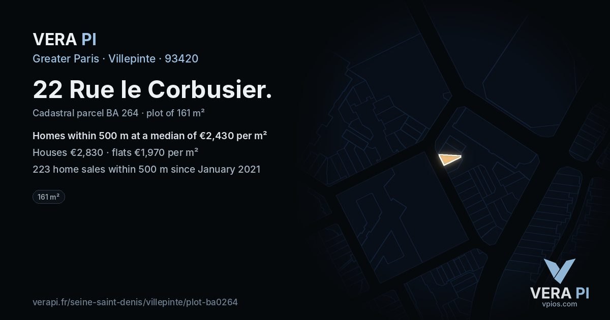 22 Rue le Corbusier, Villepinte at night – the plot lit, the parcels around coloured by the prices near them