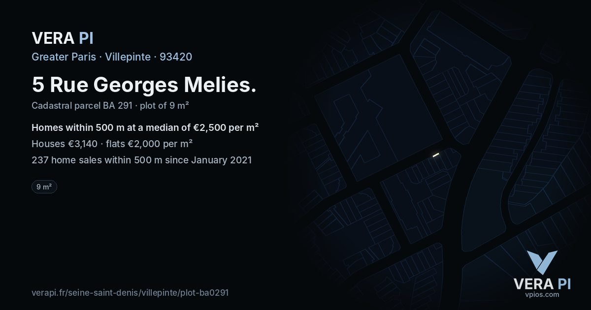 5 Rue Georges Melies, Villepinte at night – the plot lit, the parcels around coloured by the prices near them