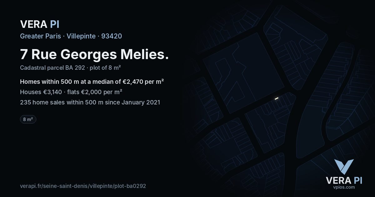 7 Rue Georges Melies, Villepinte at night – the plot lit, the parcels around coloured by the prices near them