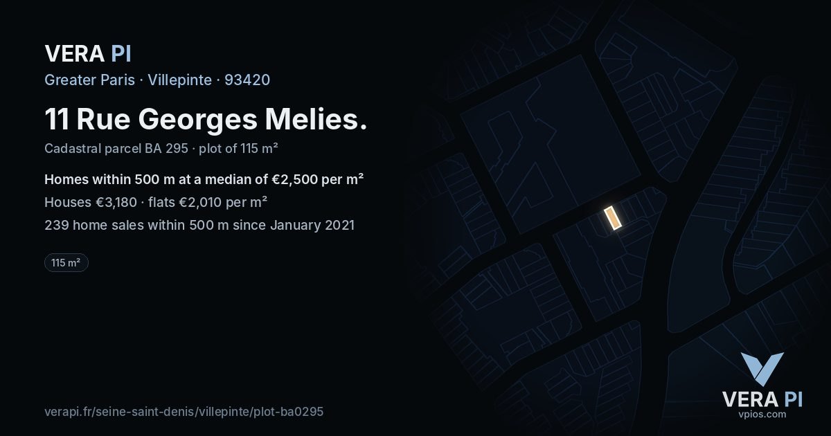 11 Rue Georges Melies, Villepinte at night – the plot lit, the parcels around coloured by the prices near them