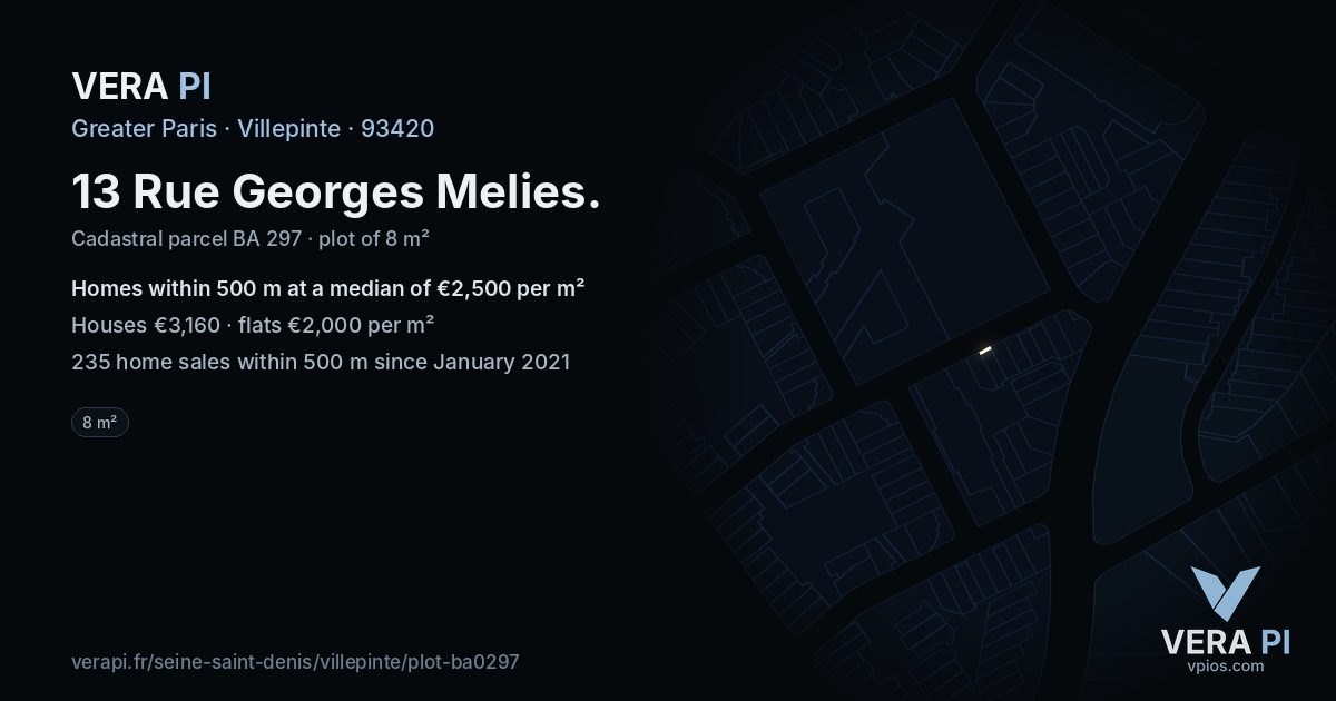 13 Rue Georges Melies, Villepinte at night – the plot lit, the parcels around coloured by the prices near them