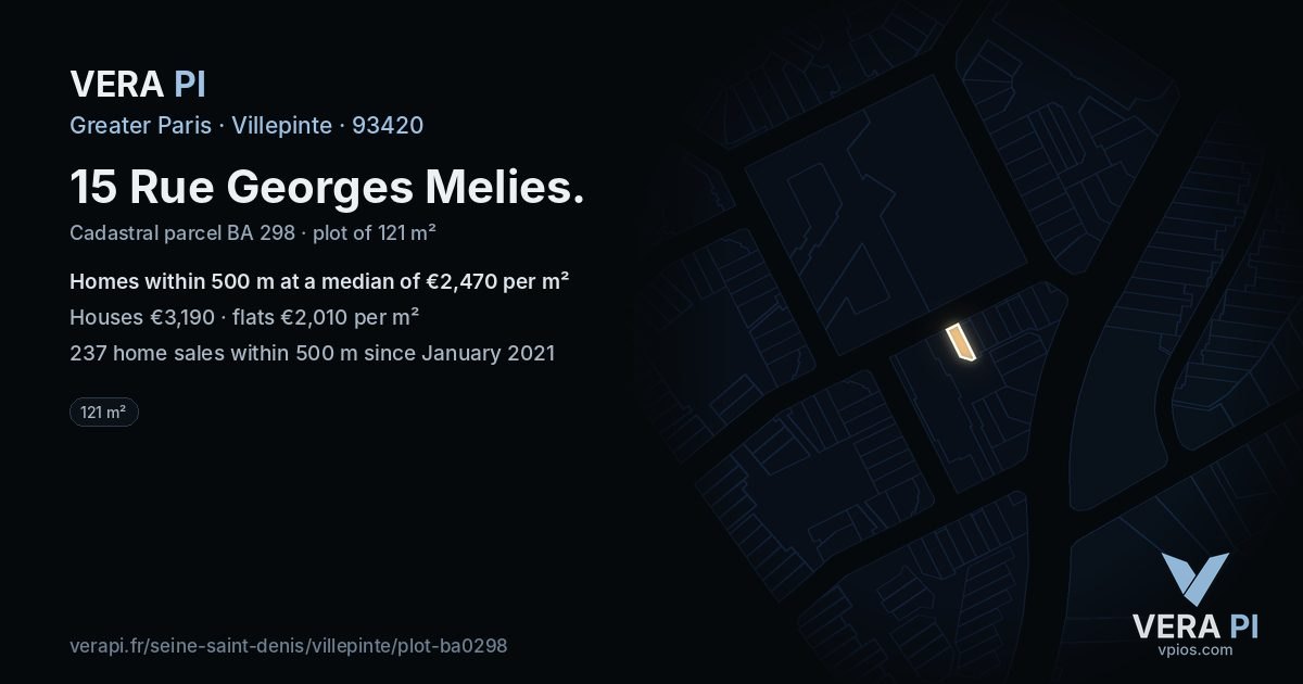 15 Rue Georges Melies, Villepinte at night – the plot lit, the parcels around coloured by the prices near them