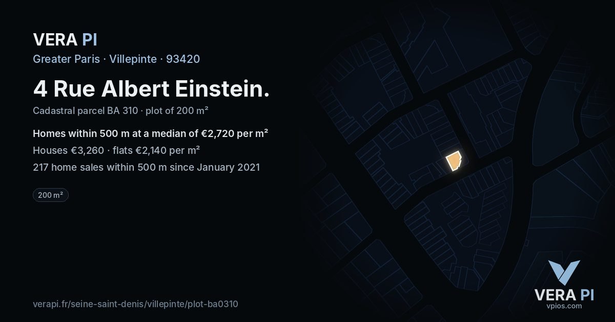 4 Rue Albert Einstein, Villepinte at night – the plot lit, the parcels around coloured by the prices near them