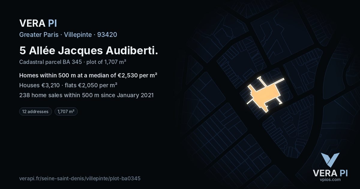 5 Allée Jacques Audiberti, Villepinte at night – the plot lit, the parcels around coloured by the prices near them