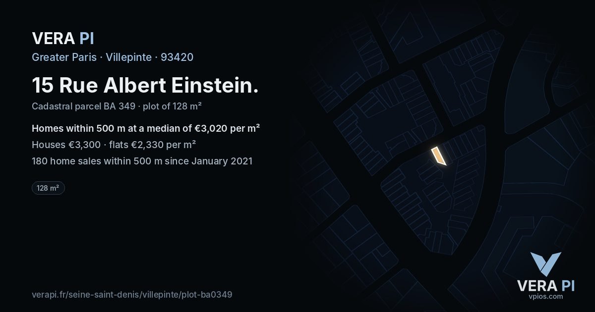 15 Rue Albert Einstein, Villepinte at night – the plot lit, the parcels around coloured by the prices near them