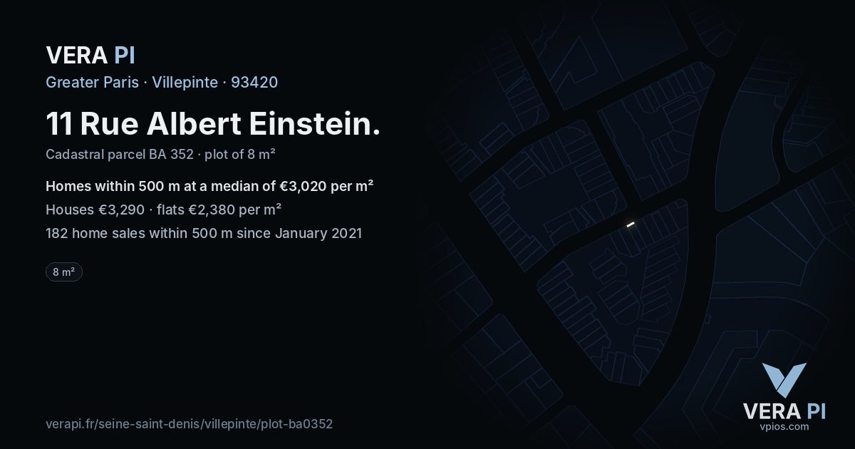 11 Rue Albert Einstein, Villepinte at night – the plot lit, the parcels around coloured by the prices near them
