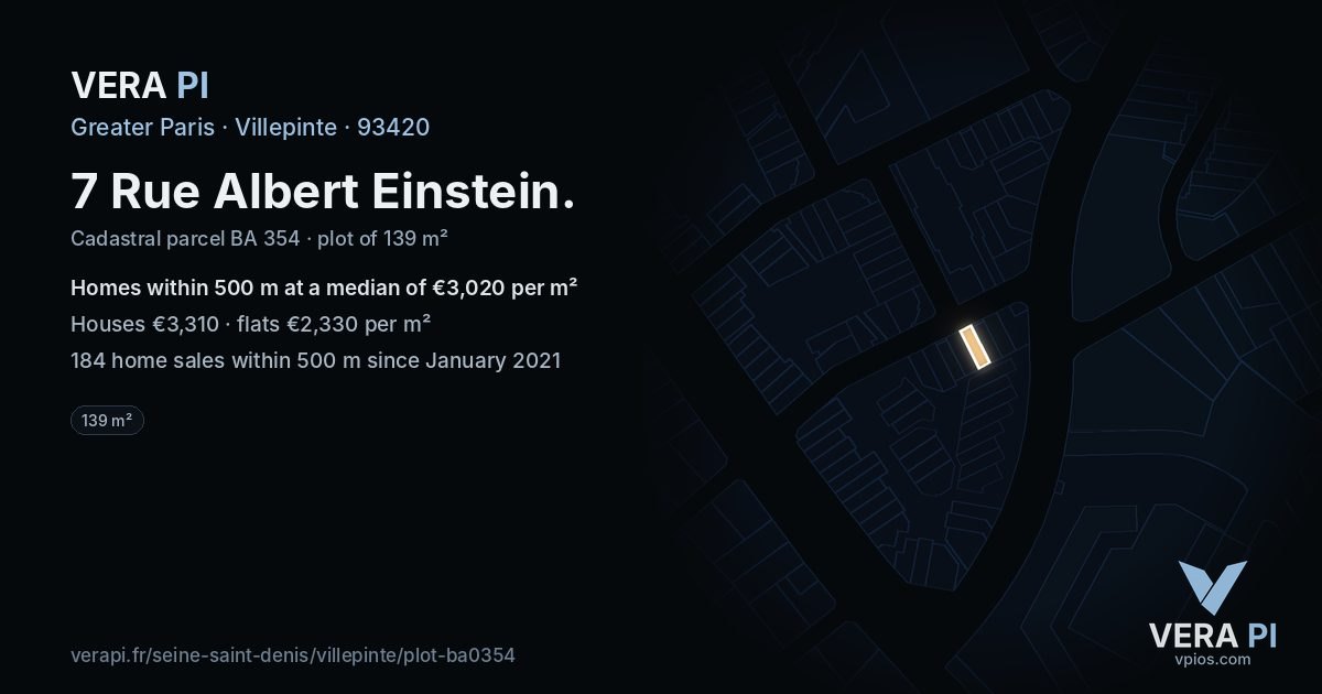 7 Rue Albert Einstein, Villepinte at night – the plot lit, the parcels around coloured by the prices near them