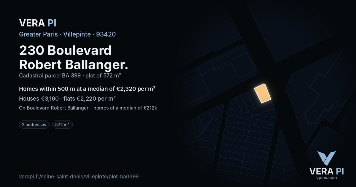 230 Boulevard Robert Ballanger, Villepinte at night – the plot lit, the parcels around coloured by the prices near them